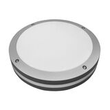 Wall/Ceiling mounted Round with slide Aluminium Lighting Fitting 5521 IP54 D:300 E27 2x60W grey with milky glass