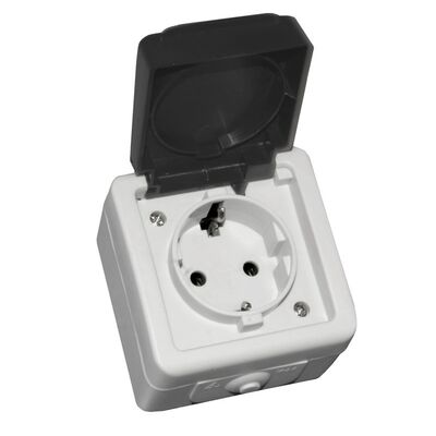 Waterproof single schuko socket IP54 16A black cover, grey body