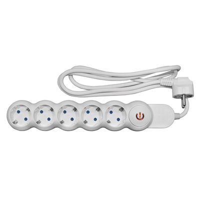 Multisocket bubble 5schuko with switch with 3x1.5mm 1.4m cable, white