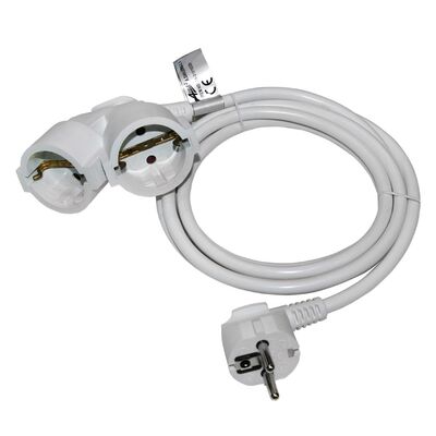 Cable extension with schuko with 2 sockets with cable 3x1.5mm² 2m white