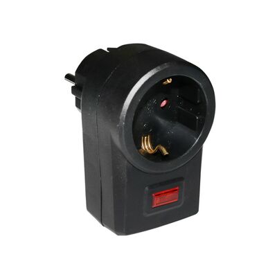 Adaptor with one schuko and surge protection black color
