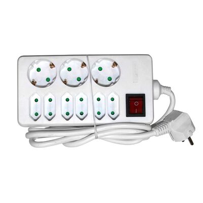 Multisocket with switch 3x1.5mm² 1.5m cable 3schuko+6plugs white