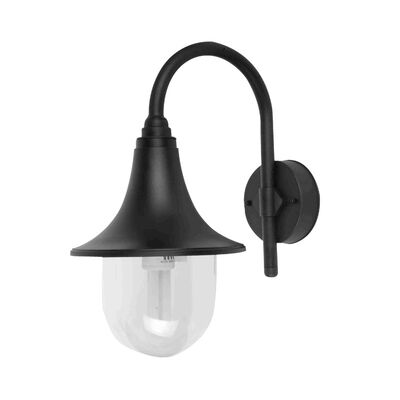 LANTERN PC WALL FIXTURE ROUND WITH ARM E27 IP44 BLACK