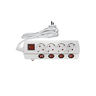 Multisocket with 3x1.5mm2 1.5m cable 4schuko+4independent led switches white