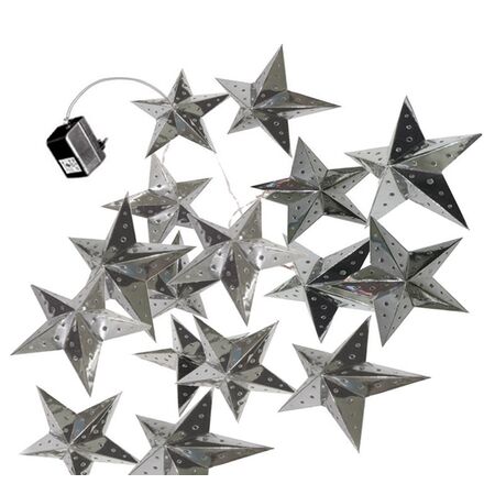 Silver Foldable carton stars, with 20 clear bulbs 24V with transformer 230V