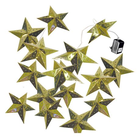 Golden Foldable carton stars, with 20 clear bulbs 24V with transformer 230V