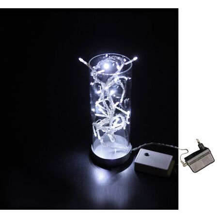 Clear Glass table Cylinder vase light with 32Led cool white in chain 24V, with controller & transformer 230V