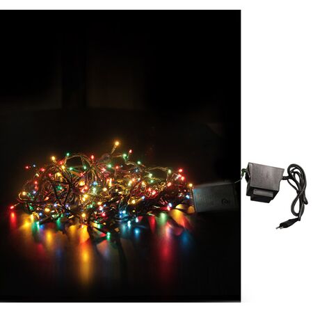 Chain 180 multicolor rice light 24V with green PVC wire L:10,5m with controller 230V