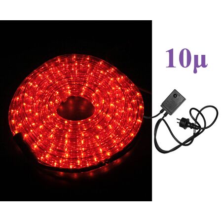 Packaged 10m Rope light red rice lights D13mm 3wires, with controller schuko plug 230V