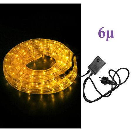 Packaged 6m Led Rope light yellow leds D13mm 3wires, with controller schuko plug 230V