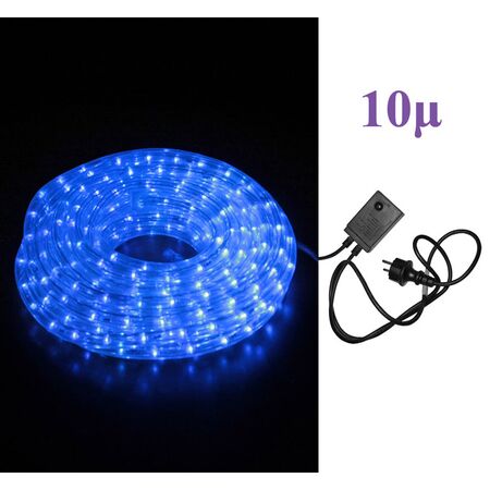 Packaged 10m Led Rope light blue leds D13mm 3wires, with controller schuko plug 230V