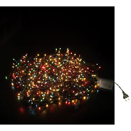 Chain 600 multicolor rice light with green PVC wire L:31,5m with controller 230V