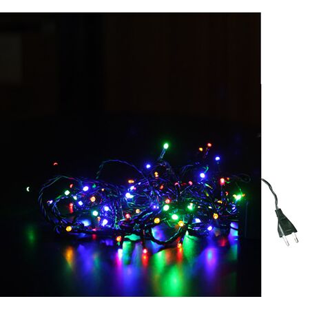 Extendable chain 100Led multicolor with dark green PVC wire L:11,5m with end plug 230V