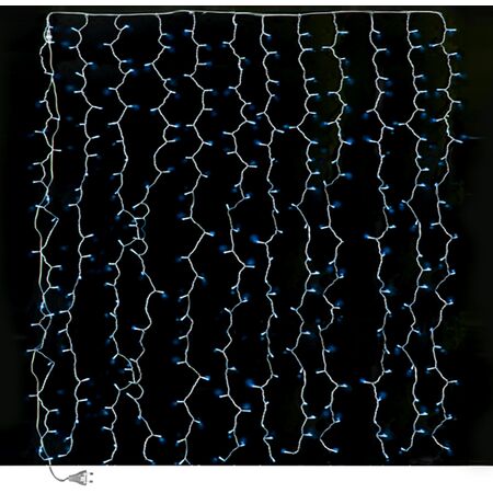 Extendable Curtain chain 300 blue rice light with clear PVC wire L:1,5m h:2,5m with end plug 230V