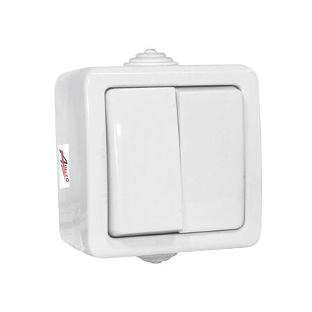 Wallmounted Waterproof light switch IP54 10A 2gangs 1way White