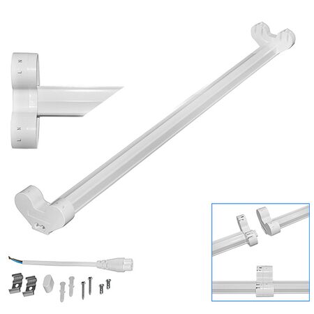 T8 fixture for LED T8 tube bulbs connectable 2x60cm IP20 one end connection