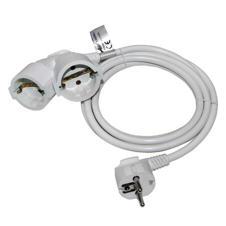Cable extension with schuko with 2 sockets with cable 3x1.5mm² 2m white