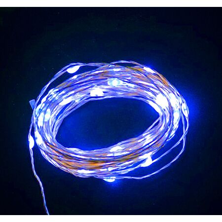 100 micro LED string light-silver wire with program & static Blue IP44