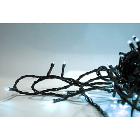 100 LED connectable string light-with program&static w/out power supply green cable 10m Cool white IP44