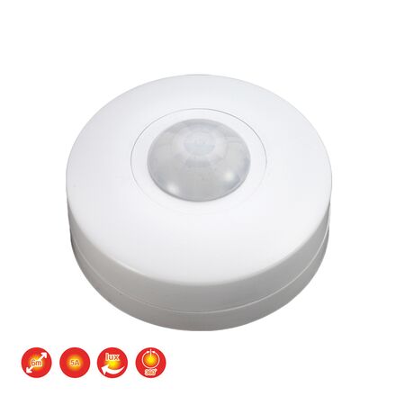 Ceiling mounted Infrared Motion Sensor 360° 5A 230V D88mm white