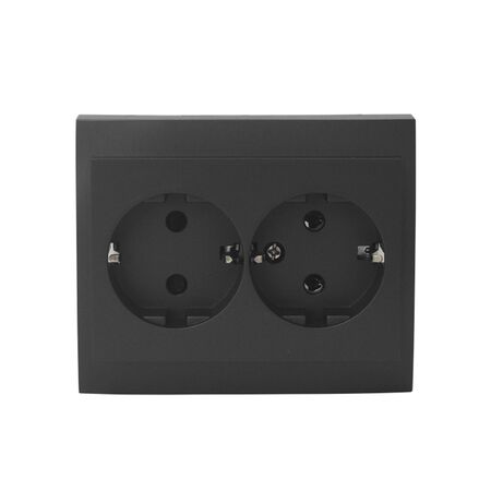 Complete Double IP20 Schuko socket 16A 230V, with chlidren protection Anthracite