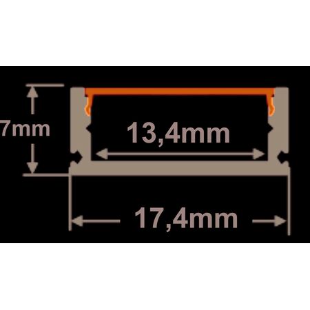 SYP-RD07 2m aluminum led profile L:2m W:17.4mm  H:7mm SET WITH 2 END CAPS AND FROSTED (MAT) COVER
