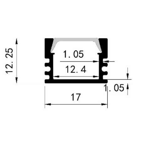 Aluminum BLACK profile 2m DEEP wall mounted for led strips max W:12mm  L:2m W:17mm  H:6mm SET WITH 2 END CAPS AND FROSTED COVER
